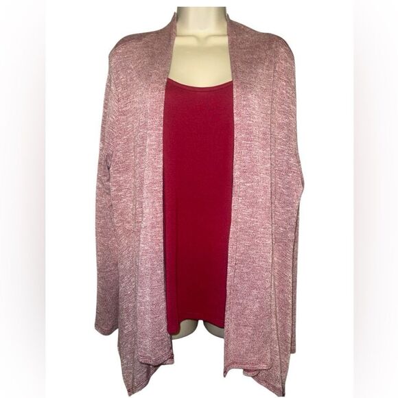 Karen Brooks Sweater X-Large Muted Burgundy Faux Cardigan Thin Knit Layered - Picture 1 of 3